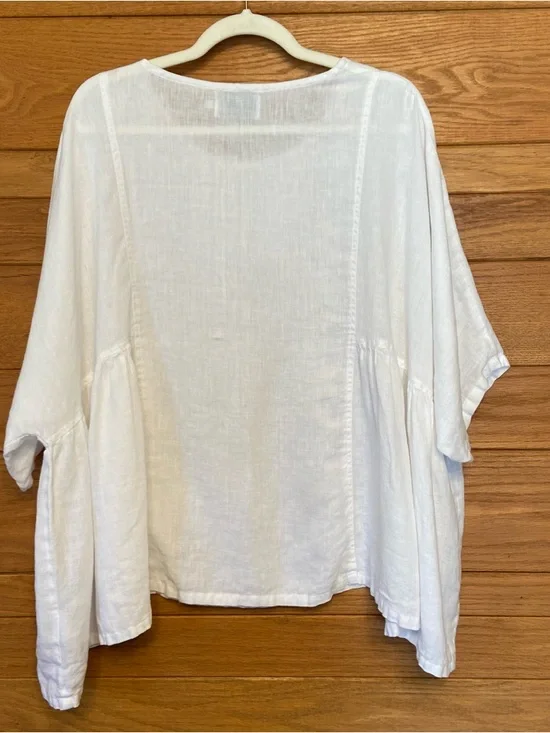 Fabulous! New York City 100% linen white peplum boxy short sleeve blouse - Picture 3 of 6